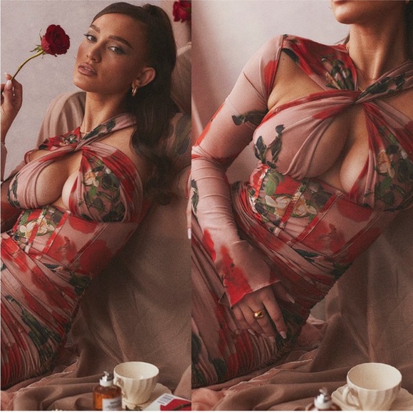 ADANNA ROSE PRINT CORSET MINI DRESS - SIZE MEDIUM - Picture 5 of 12